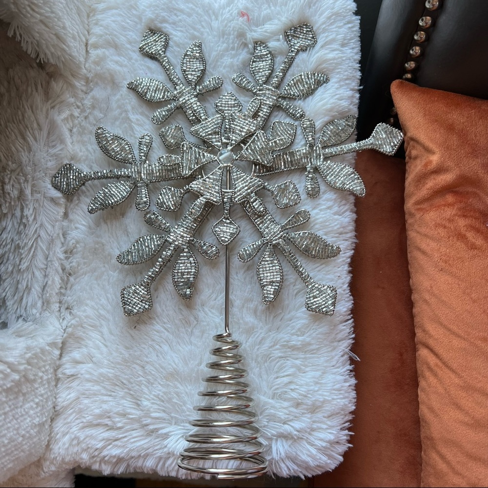 CANVAS Beaded Star Tree Topper, Silver, 12.5-in